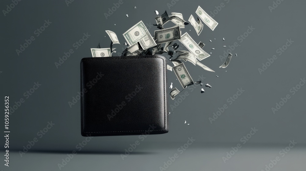 Poster Exploding wallet filled with cash a visual representation of wealth and abundance