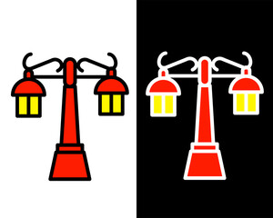 Illustration of street lamp with decorative details, enhancing the charm, vintage and ambiance of public parks and gardens in the city