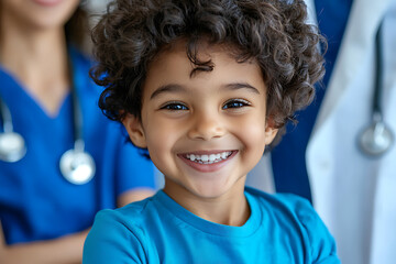 A smiling child in a medical clinic ready for flu shots ensuring safety and health for kids