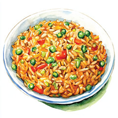 Fried rice watercolor clipart illustration