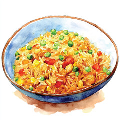 Fried rice watercolor clipart illustration