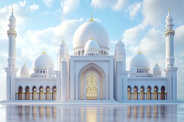 Obraz premium Grand Mosque Architecture Islamic Building Domes Minarets Reflection Water