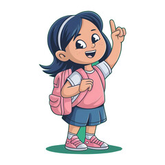 A kid student with bagpack in cartoon style