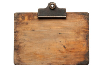 Fototapeta premium Wooden clipboard with a rustic finish, isolated on transparent or white background