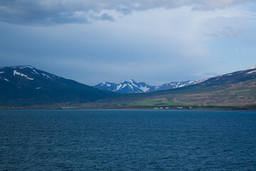Iceland with snow on the mountains