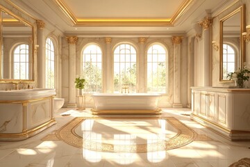 Luxury Bathroom Interior Design with Golden Accents and Marble Floor