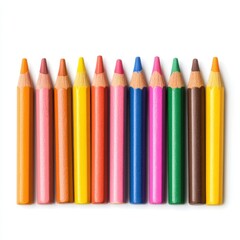 Fototapeta premium A vibrant collection of colored pencils arranged in a row, showcasing various shades such as red, blue, yellow, and green, ideal for art and creativity.