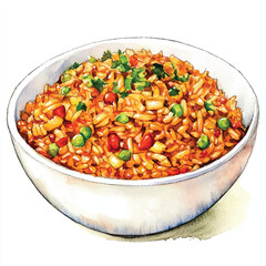 Fried rice watercolor clipart illustration