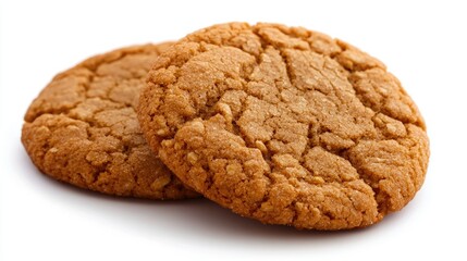 A batch of oatmeal cookies captured mid-fall, isolated on white, showing texture and crumbs for a mouthwatering effect.