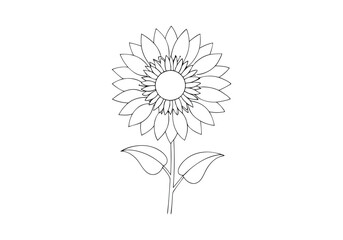 Elegant Continuous Line Art of a Sunflower with Detailed Petals and Stem, Perfect for Nature Lovers