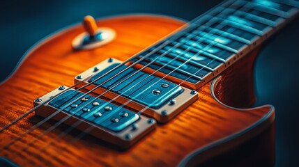 Naklejka premium Electric guitar with glowing strings, close-up