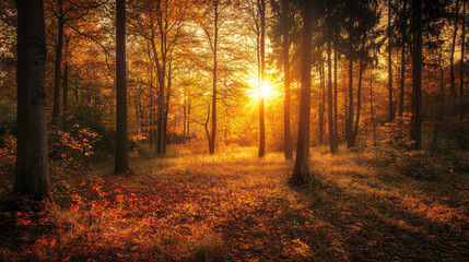 golden autumn forest sunset landscape photography