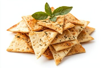 Fototapeta premium Isolated pile of crunchy Mediterranean wheat snacks on white