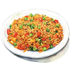 Fried rice watercolor clipart illustration