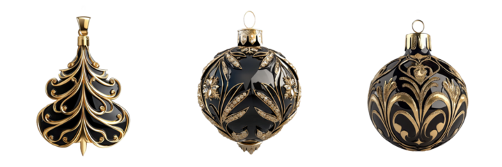 Elegant black and gold leaf-shaped ornament design