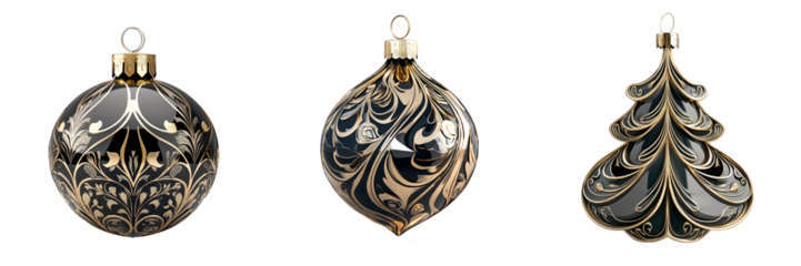 Lavish black and gold ornament with ornate patterns.