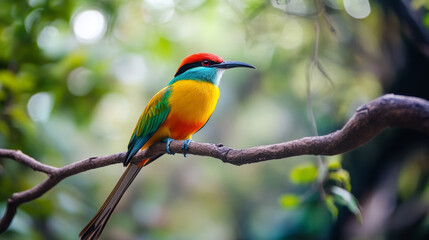 Obraz premium A colorful bird perched on a tree branch in the jungle.