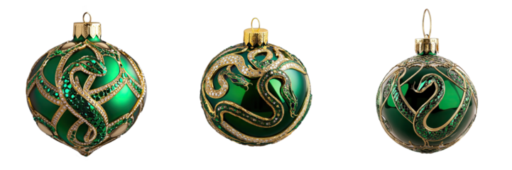 Artistic ornament with snakes in gold on green base.