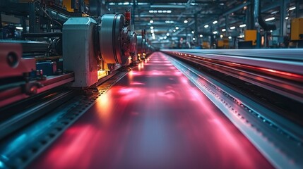 Metal Sheet Moving on a Conveyor Belt in a Factory