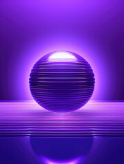 A ribbed sphere illuminated by an intense violet glow creates a striking visual contrast, capturing futuristic vibes.