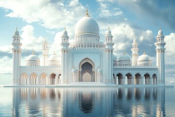 Obraz premium Beautiful White Mosque Reflecting in Calm Water