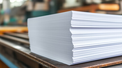 Freshly stacked paper sheets ready for printing and cutting