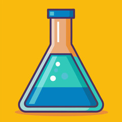 A colorful illustration of a laboratory flask filled with a blue liquid and bubbles, perfect for adding a touch of science and whimsy to your designs.