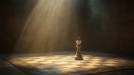 Chessboard with toppled king illuminated in strong light symbolizing strategic battle
