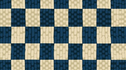 Fototapeta premium Decorative Checkerboard Pattern Design in Navy Blue and Beige With Textured Squares
