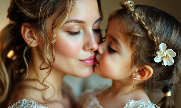 A tender moment between a mother and her daughter, showcasing love.