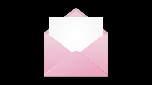 Animation of the opening envelope with white paper. Email message icon animation. Message notification animation. Mail and messaging icon. Transparent background with alpha channel