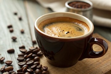 Obraz premium Close-Up Espresso in Cup - Rich Aroma and Texture for Coffee Lovers