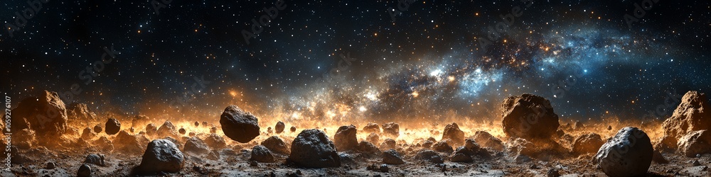 Canvas Prints a space scene with a large number of rocks and stars. the stars are scattered throughout the sky, an