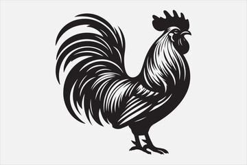 A black and white vector silhouette of a rooster.