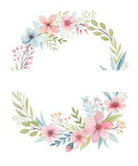 Beautiful Watercolor Flower Wreath on a White Background