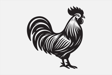 A black and white vector silhouette of a rooster.