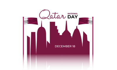 Qatar National Day 18th December. Beautiful Doha City Skyline, Katara Tower and white Background Illustration. Banner poster,Events, Tourism, Calendar, landing page celebrates with an Arabic flag.