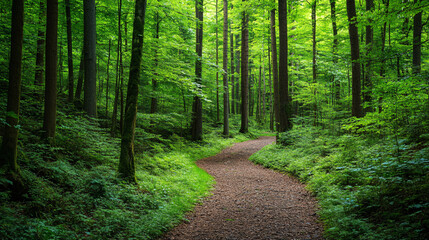 Obraz premium green forest path sunlight nature landscape