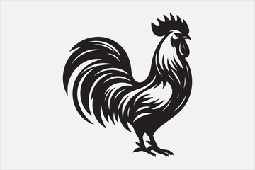 A black and white vector silhouette of a rooster.