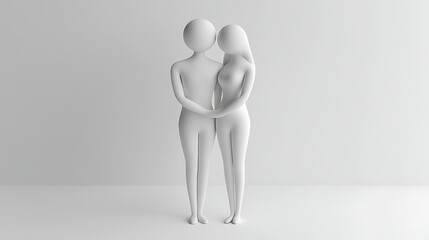 3D Illustration of Male and Female Icon Embracing
