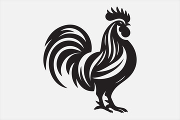 A black and white vector silhouette of a rooster.