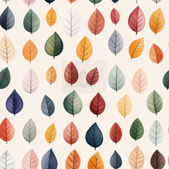 Watercolor Pattern of Colorful Autumn overlapping Leaves on a Beige Background  