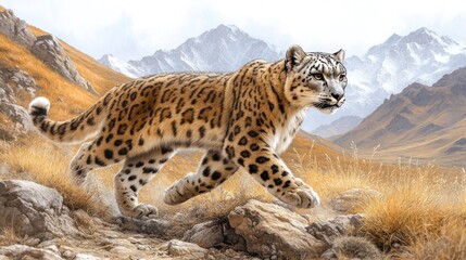 Obraz premium Snow Leopard in Mountainous Habitat