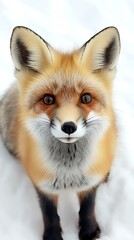 Adorable Realistic Red Fox Kit in Snowy Landscape
