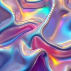 Obraz premium Surreal Flowing Holographic Fabric with Iridescent Colors Background