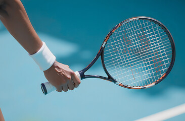 A player stands on the tennis court, clutching his racket tightly.