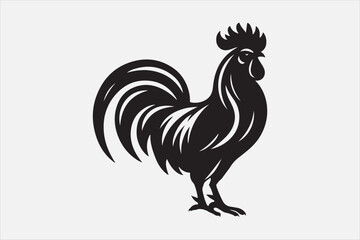 A black and white vector silhouette of a rooster.