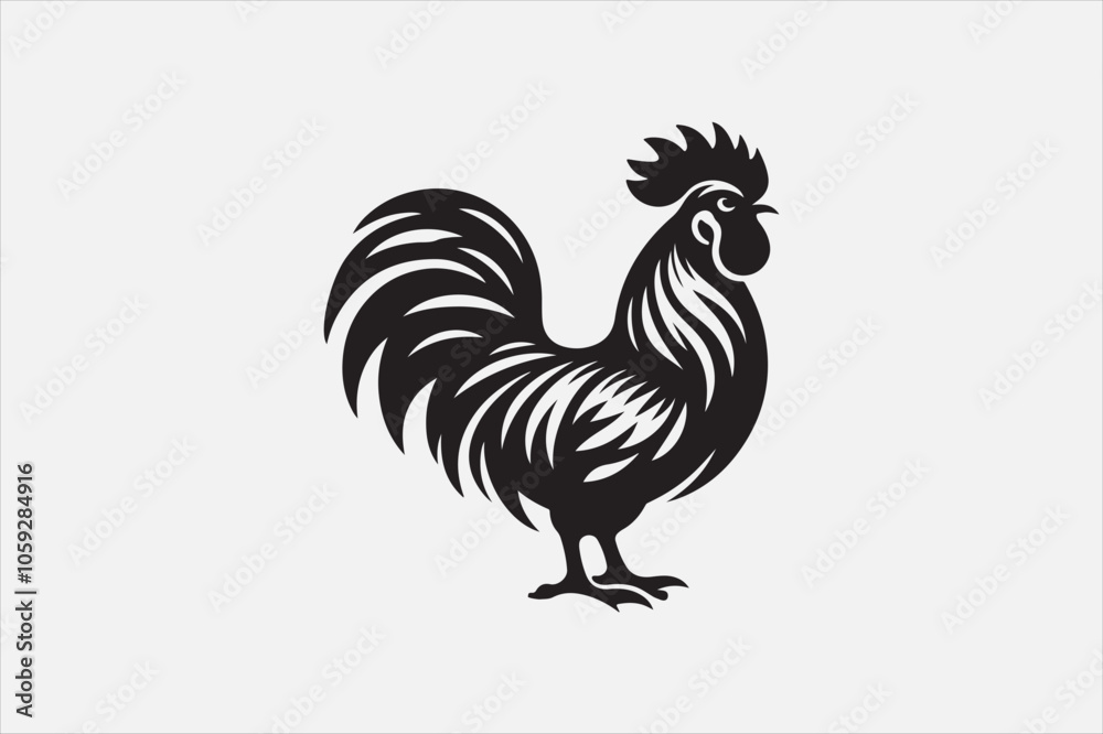 Canvas Prints a black and white vector silhouette of a rooster.