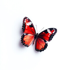 vibrant red butterfly with black and white patterns, isolated on white background, showcasing its delicate wings and intricate details