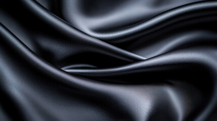 Fototapeta premium Elegant black satin fabric with smooth and lustrous texture, perfect for fashion, design, or textile backgrounds.